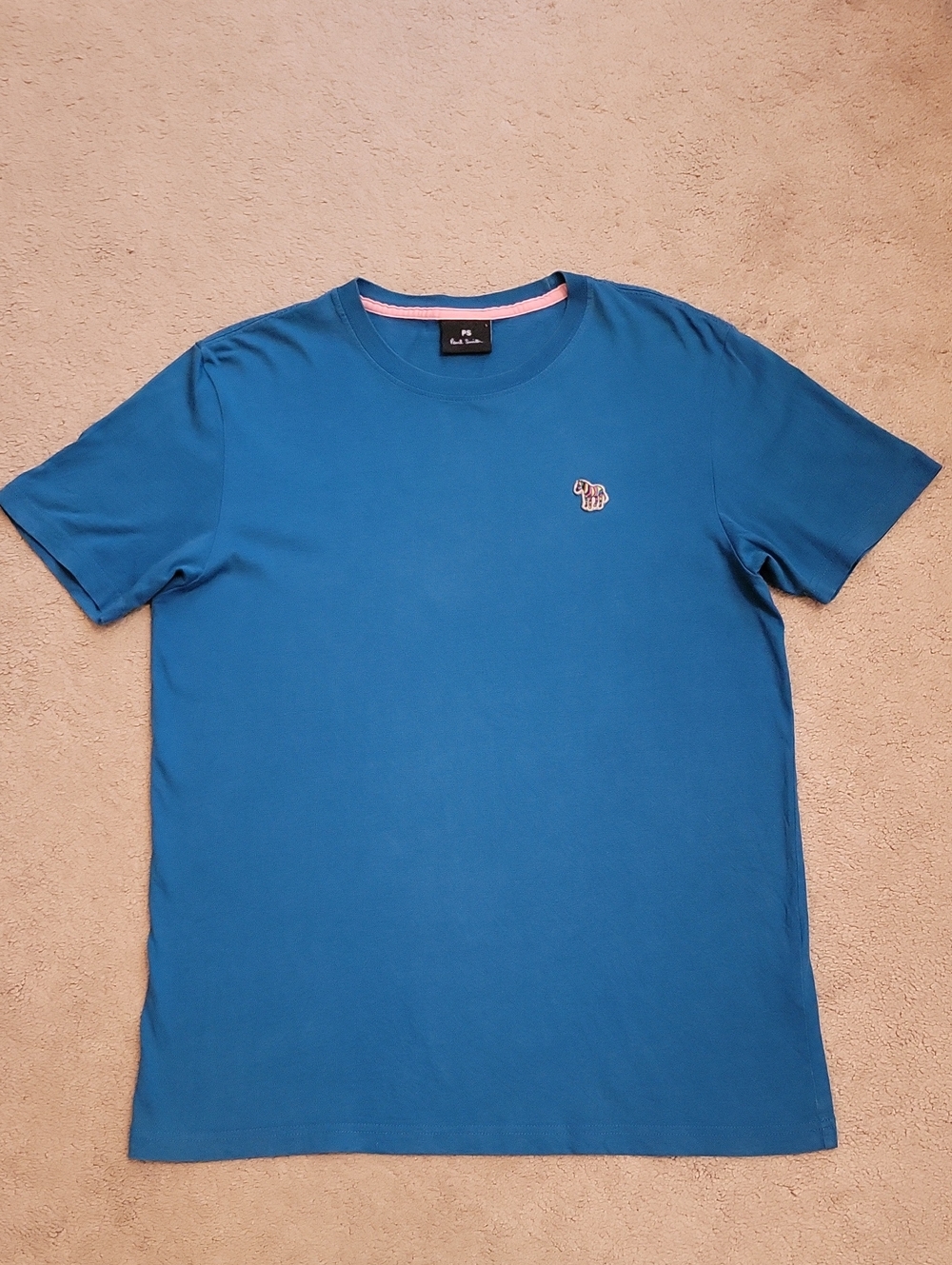​PS Paul Smith Organic Cotton Zebra Logo Patch T-Shirt Teal Blue L